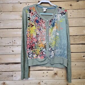 Sundance Large Women's Multicolor Floral Print Cardigan Sweater Art Paint